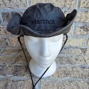 Marmot Mens Gray Ripstop Sun Hat Wide Brim Adjustable Chin Strap Size S/M Approx